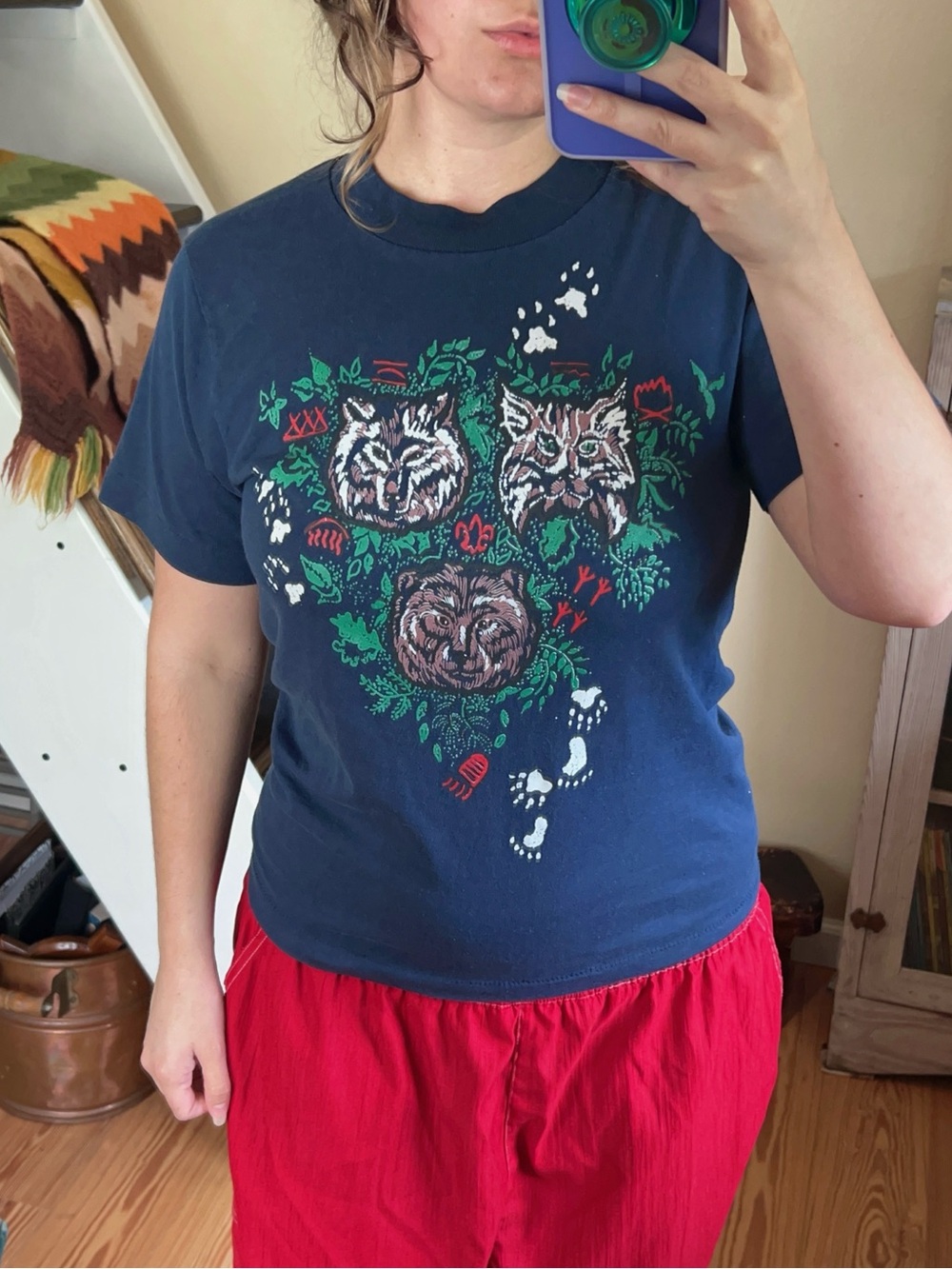 Vintage Y2K Wolf Graphic Baby Tee Forest Nature Cabincore FOTL Small
